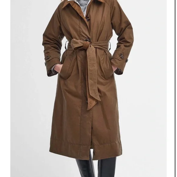 Barbour Marianne Waxed Cotton Trench Coat Size 12 USA